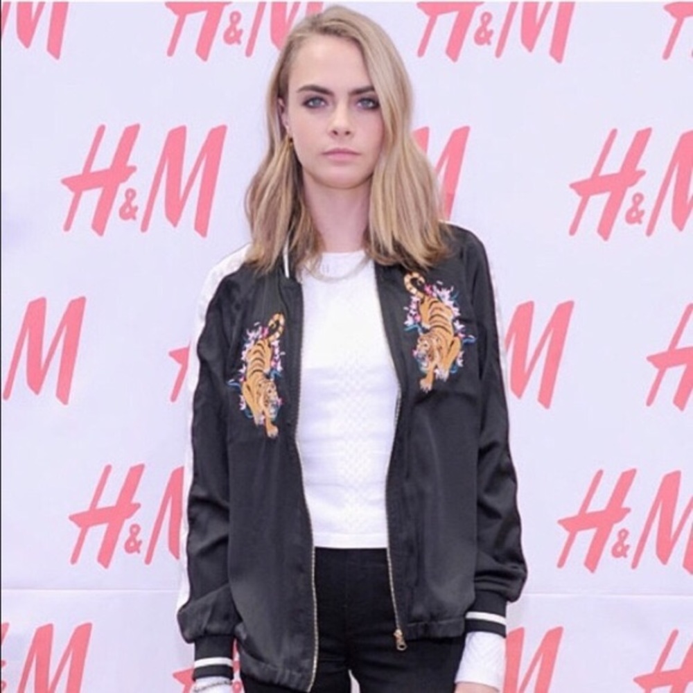 H&M Black Tiger Embroidered Bomber Jacket
